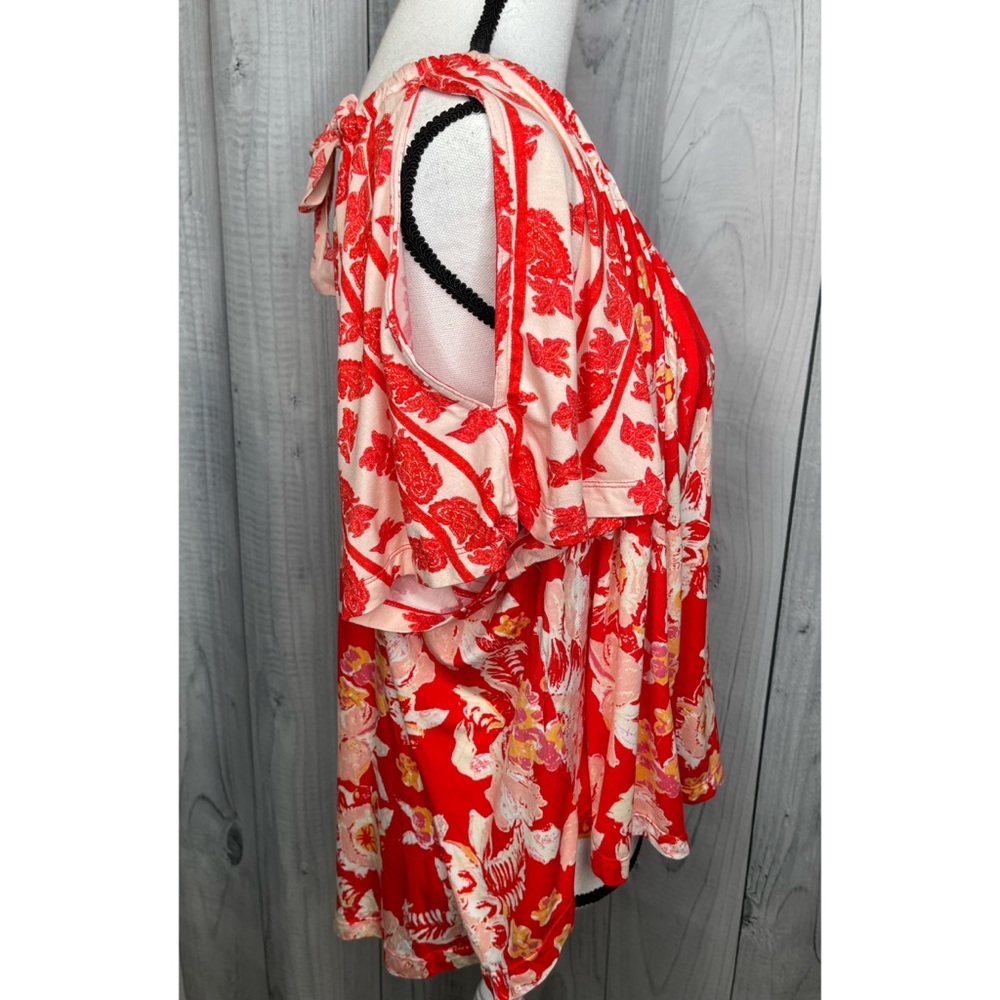 Free People Baja Babe Cold Shoulder Top Floral Boho Vacation Sz L - Picture 4 of 10